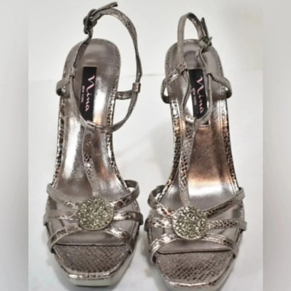Women's Nina Liola Silver Gunmetal Exotic Platform Sandals